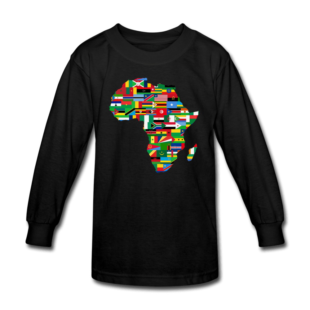 African Flags Kids' Long Sleeve T-Shirt - Chocolate Ancestor