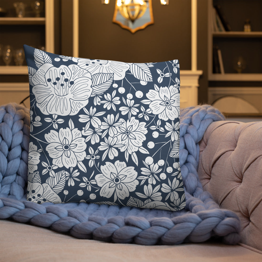 Floral Navy Premium Pillow