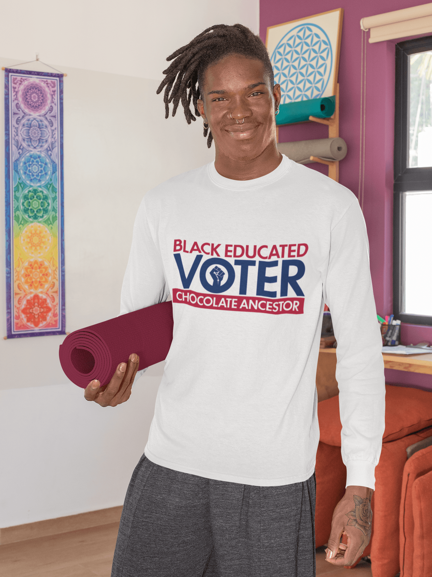 Black Educated Voter Unisex Long Sleeve T-Shirt - Chocolate Ancestor