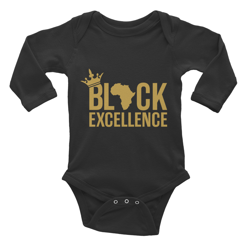 Black Excellence (Gold) Infant long sleeve one-piece - Chocolate Ancestor