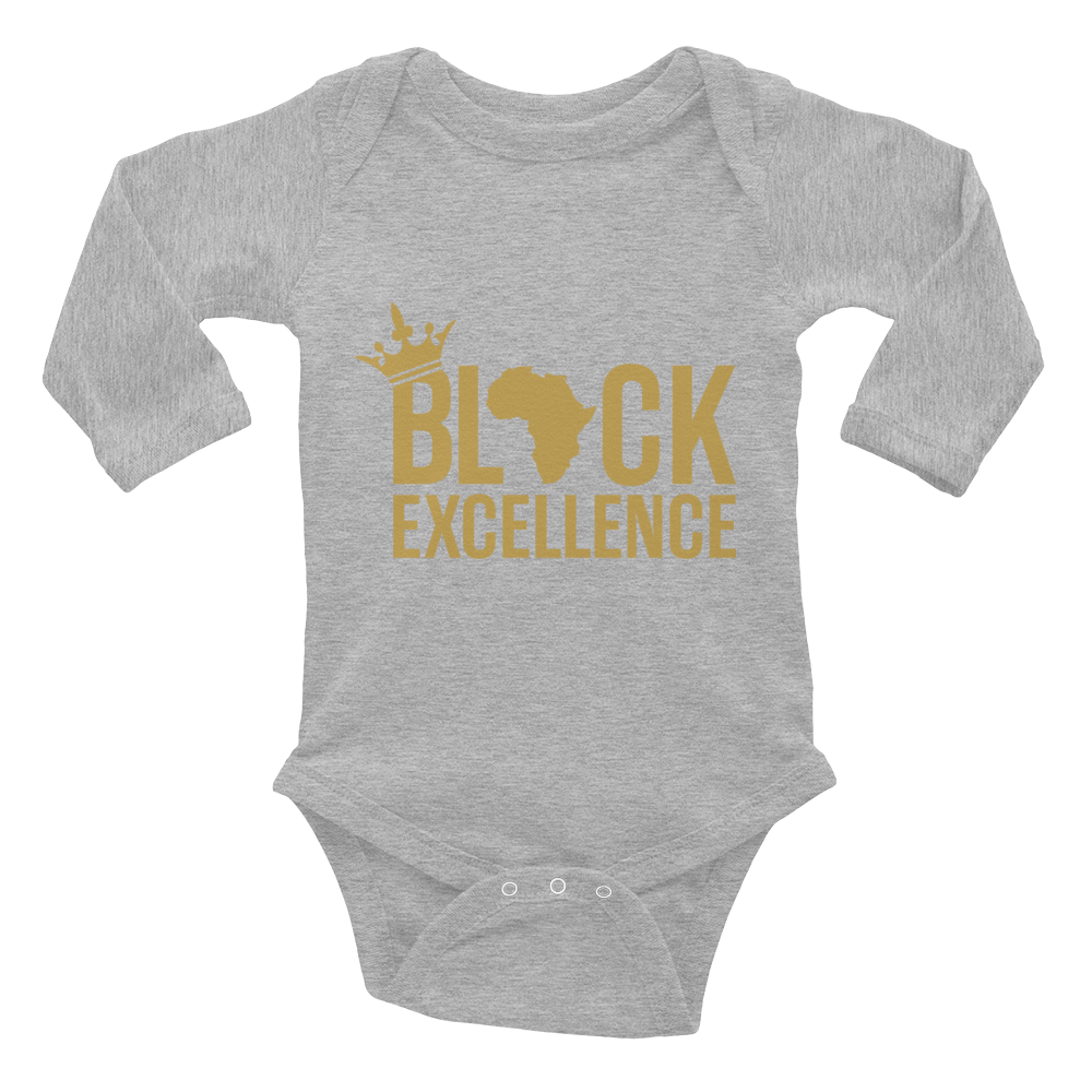 Black Excellence (Gold) Infant long sleeve one-piece - Chocolate Ancestor