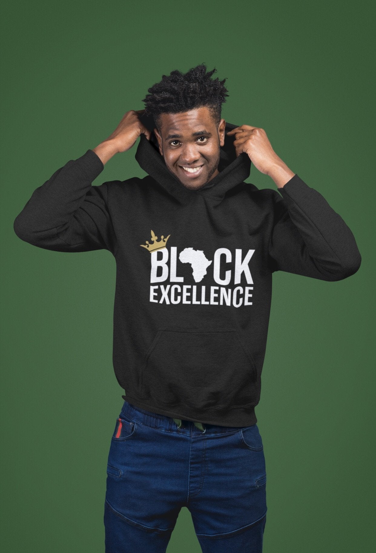 Black Excellence (White) Unisex Hooded Sweatshirt - Chocolate Ancestor