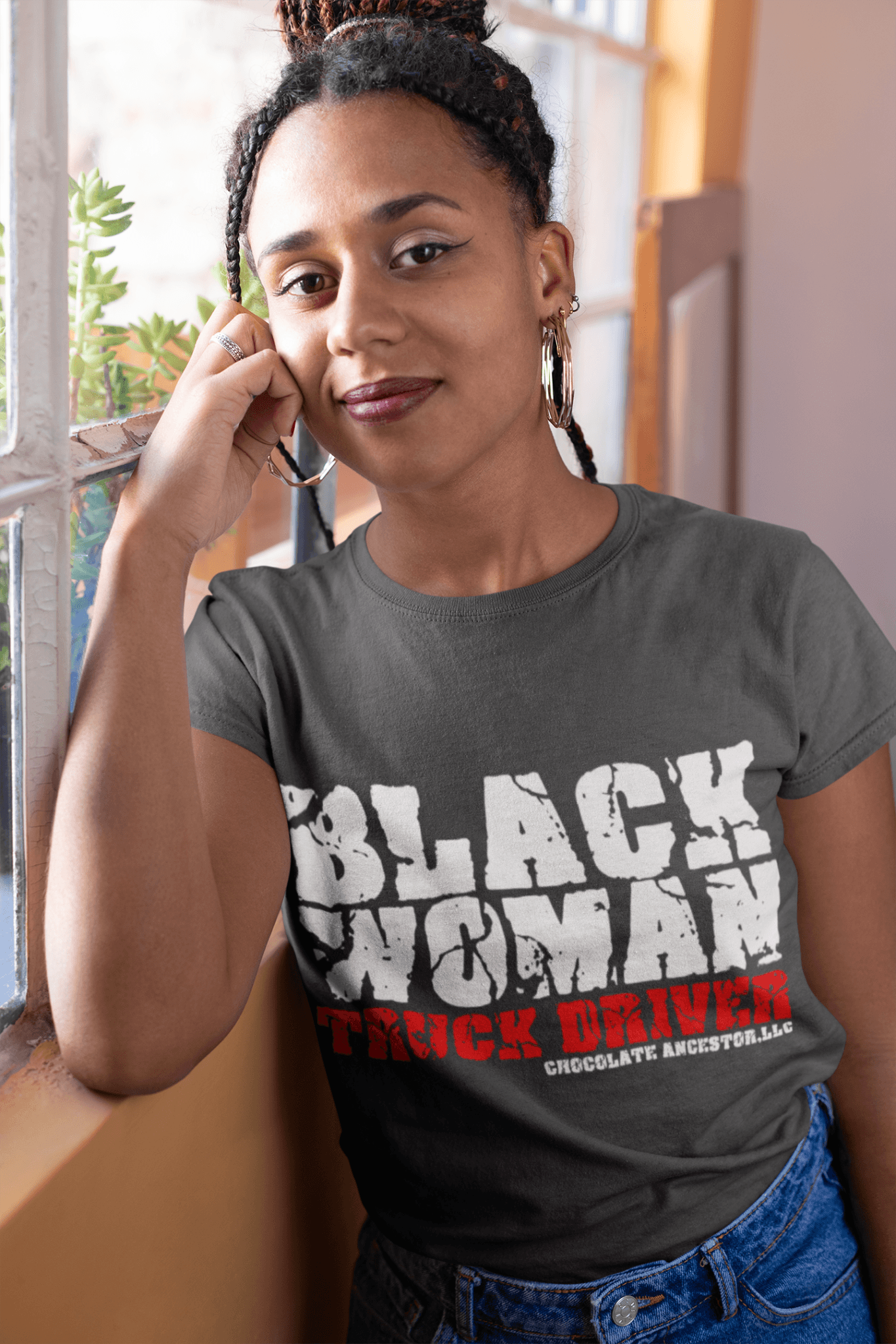 Black Woman Truck Driver Short-Sleeve T-Shirt - Chocolate Ancestor