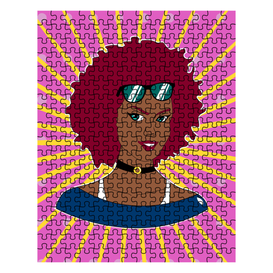 Burgundy Afro Diva Pink Starburst Puzzle - Chocolate Ancestor