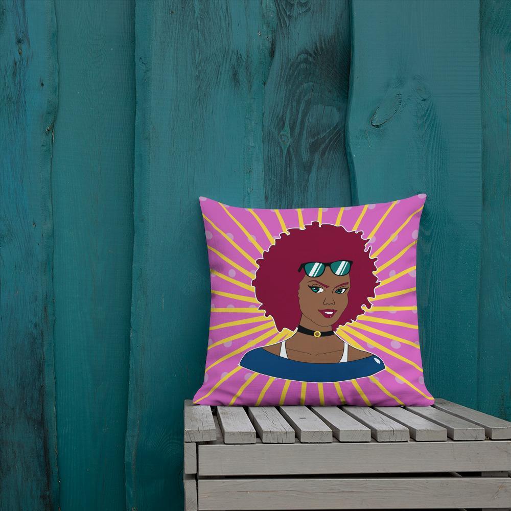 Burgundy Afro Diva Premium Pillow - Chocolate Ancestor