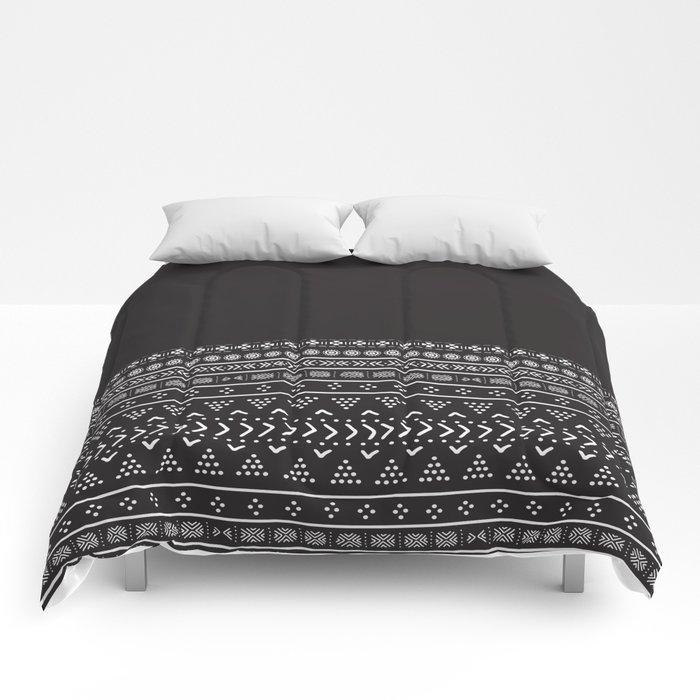 Carbon Black Mudcloth Boho Bespoke Comforters - Chocolate Ancestor