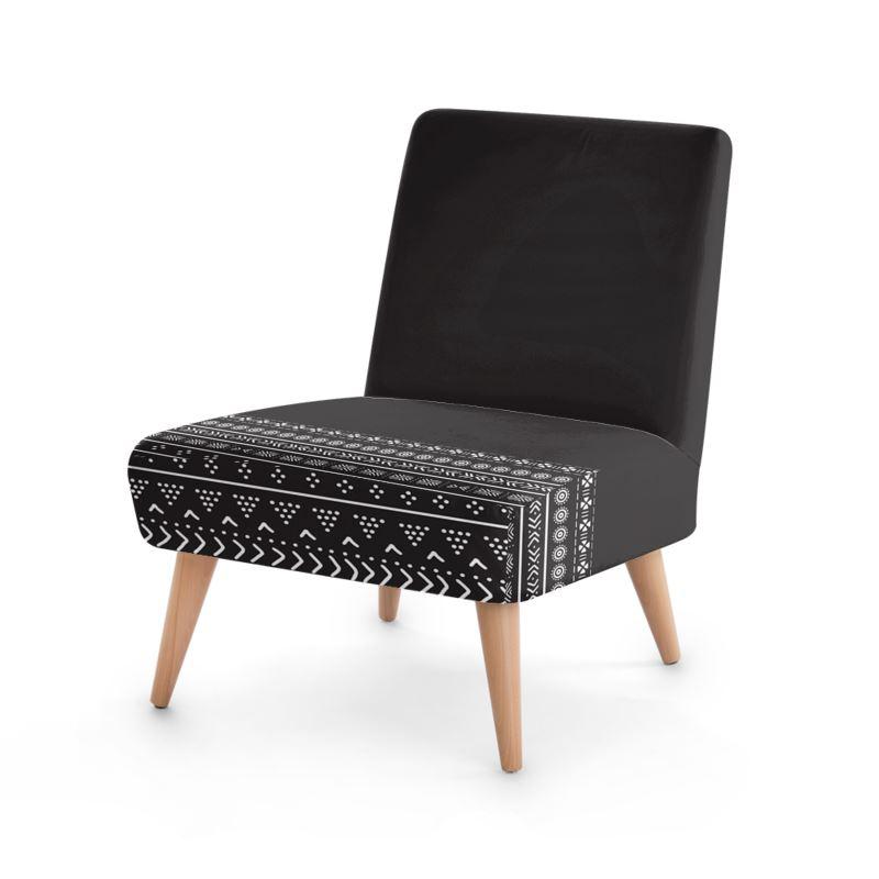 Carbon Black Mudcloth Boho Bespoke Occasional Chair - Chocolate Ancestor