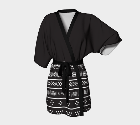 Carbon Black Mudcloth Boho Kimono Robe - Chocolate Ancestor