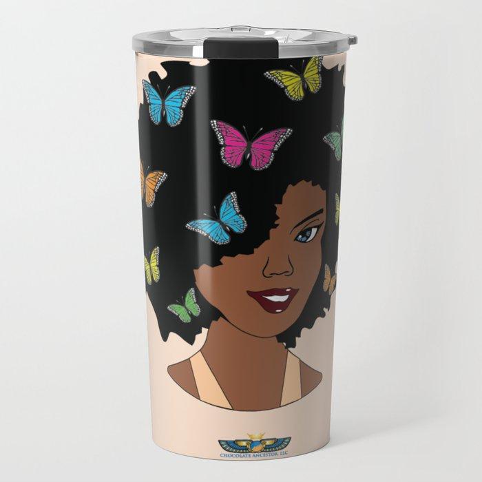 Chocolate Butterfly Afro Diva Travel Mug - Chocolate Ancestor
