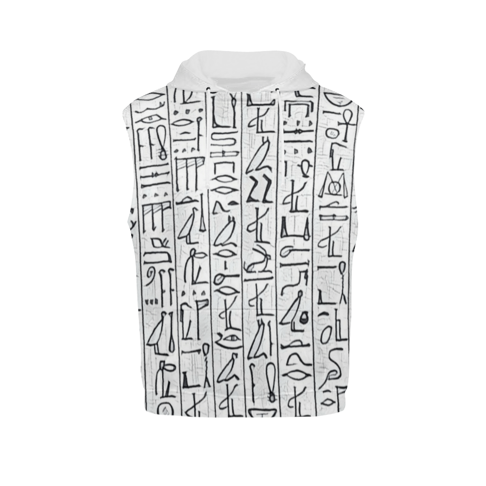 Egyptian Hieroglyphics (White) Unisex Sleeveless Hoodie - Chocolate Ancestor