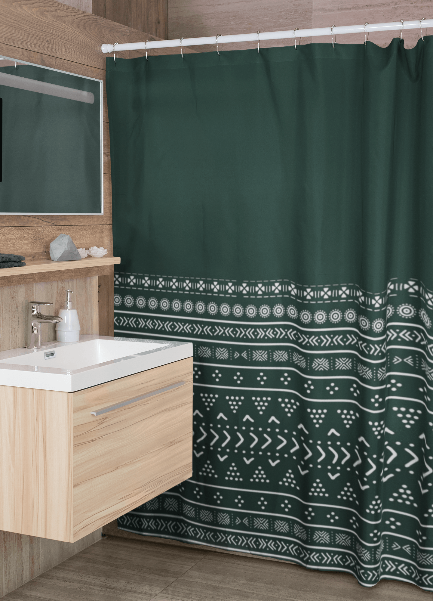 Emerald Mudcloth Boho Shower Curtain - Chocolate Ancestor