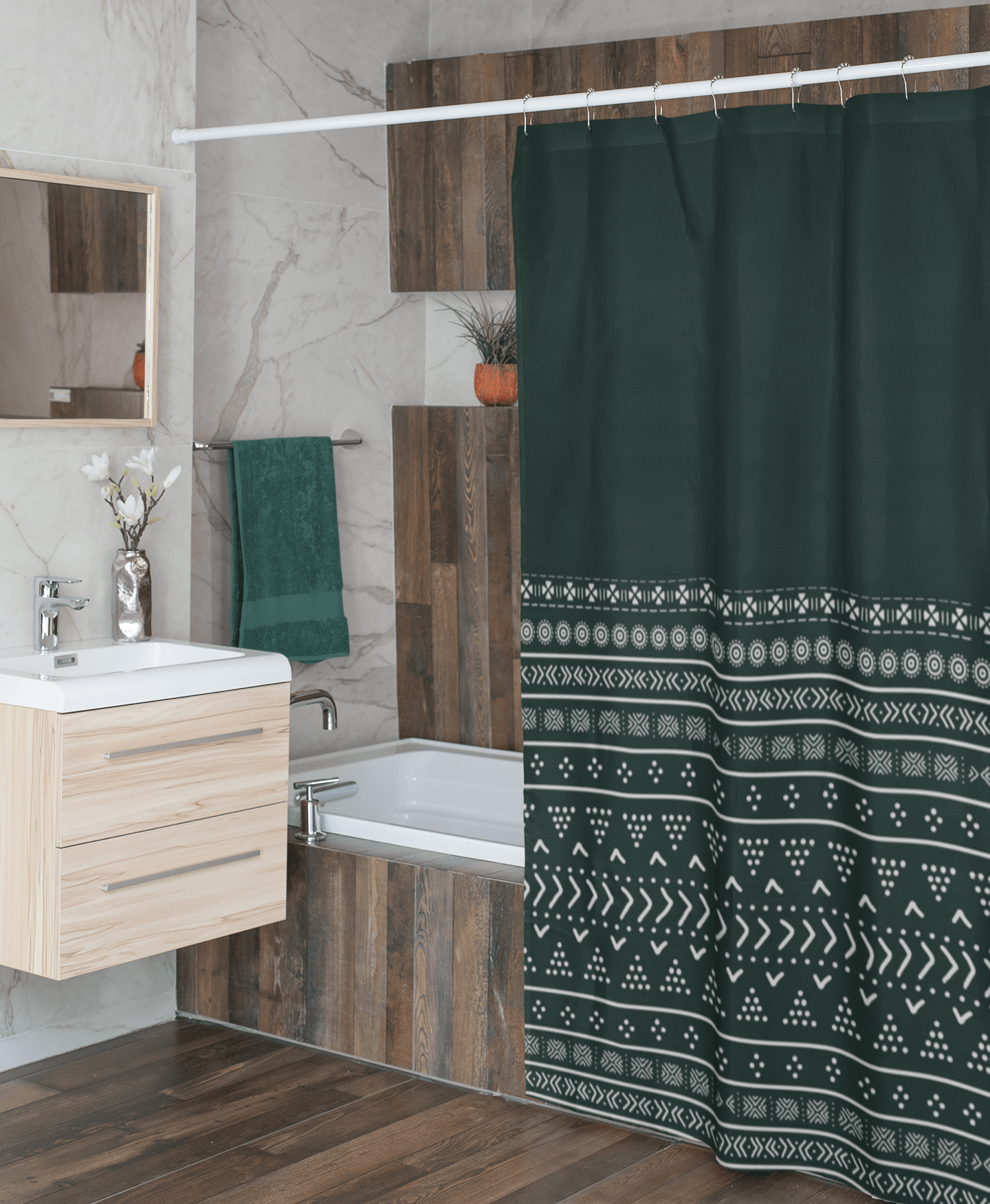 Emerald Mudcloth Boho Shower Curtain - Chocolate Ancestor
