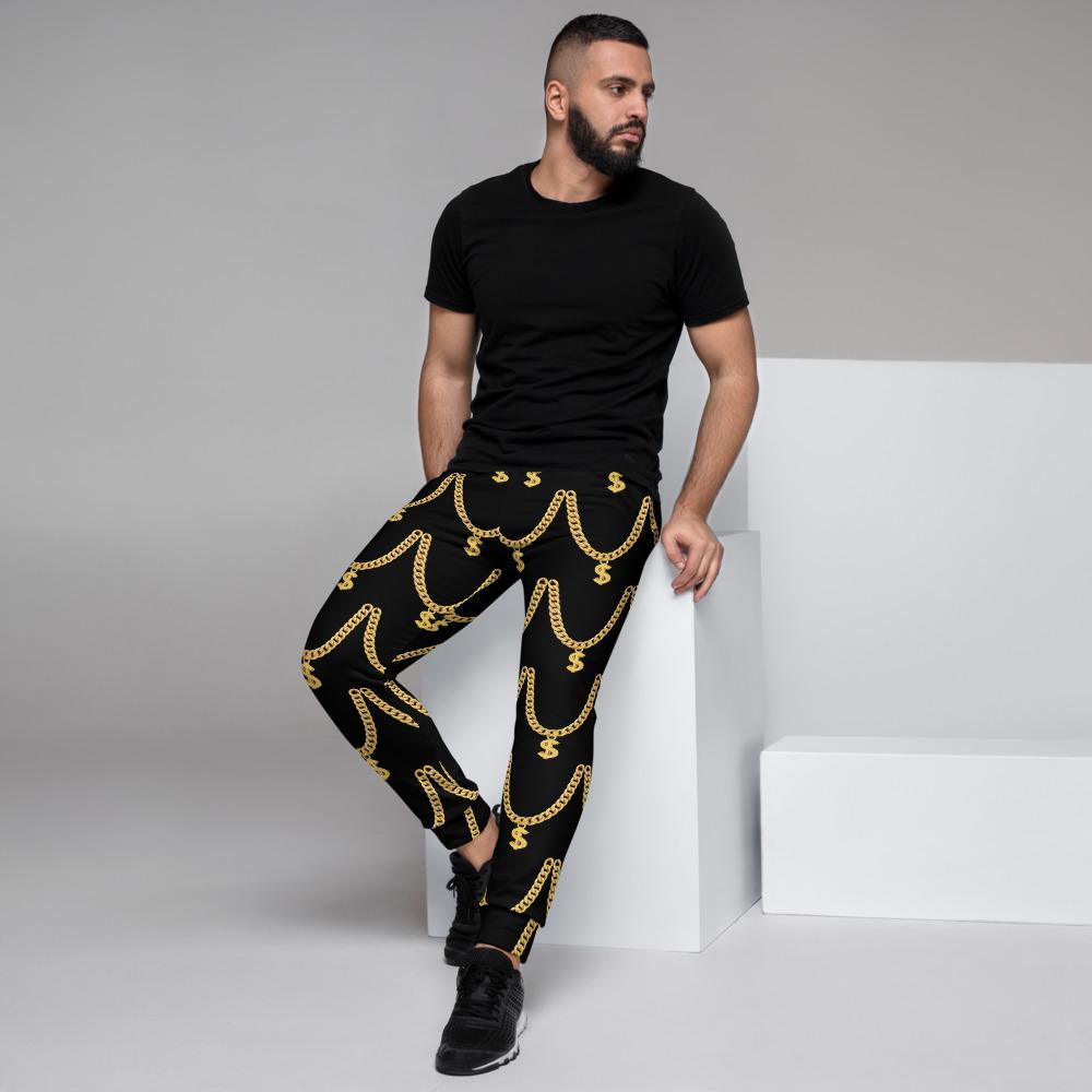 Gold Chains Pattern Unisex Slim Fit Joggers - Chocolate Ancestor