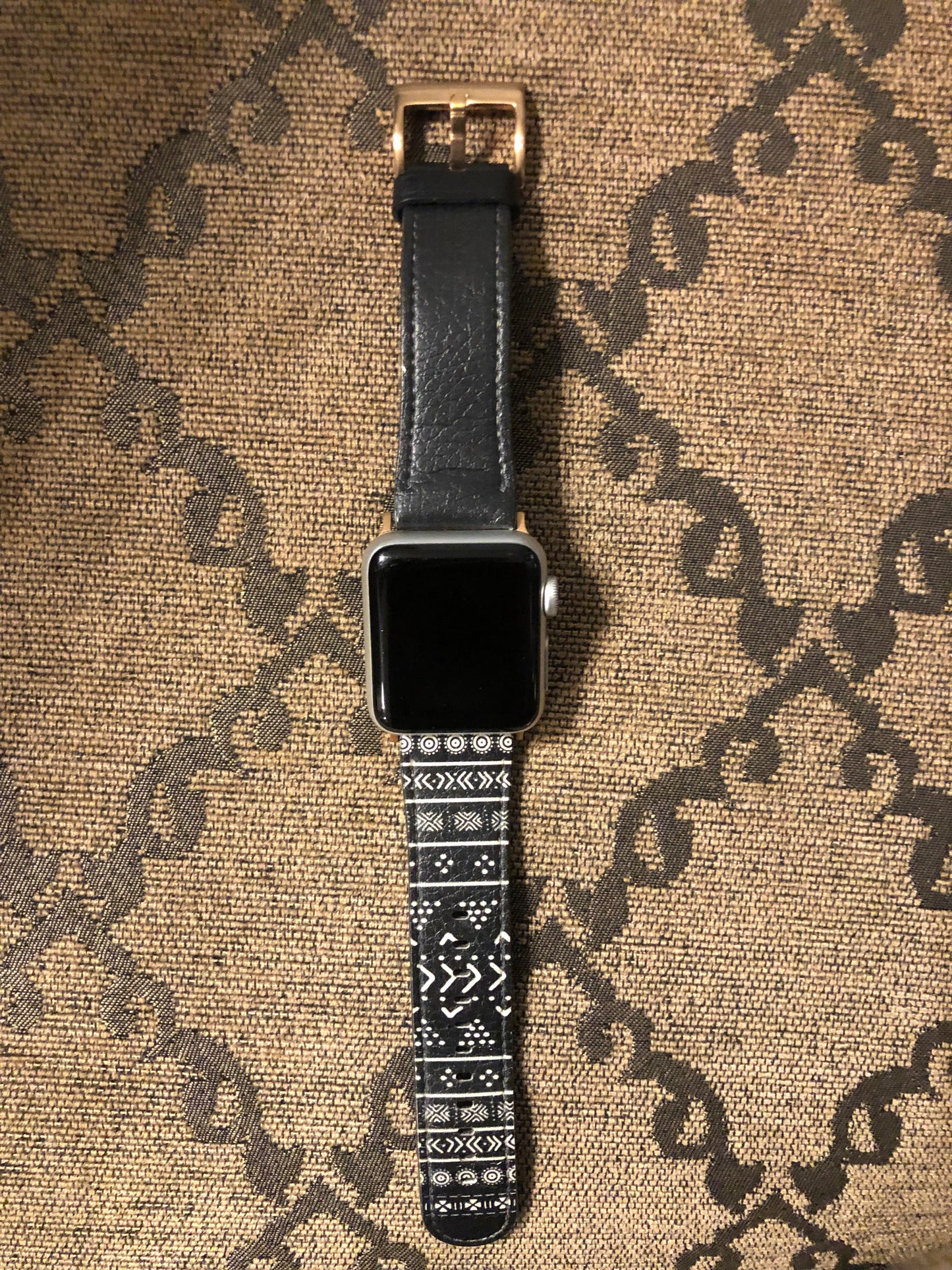 Carbon Black Mudcloth Boho Bespoke Vegan Leather Apple Watch Band