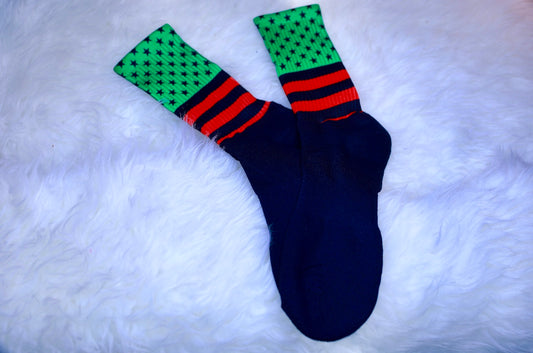 RBG Stars & Stripes Pan-African Flag Black foot socks- (Red, Black, Green)