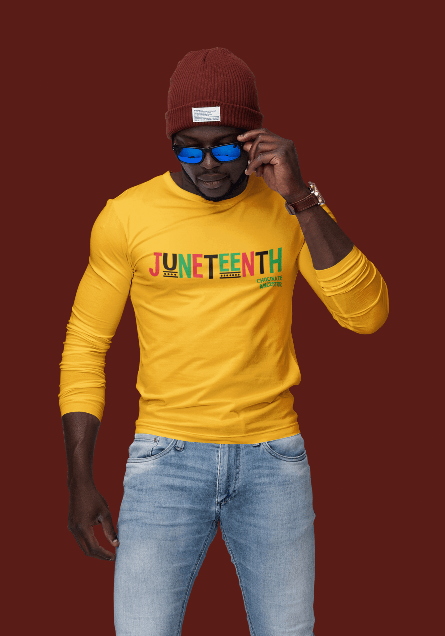Juneteenth Pan African RBG Unisex Long Sleeve T-Shirt - Chocolate Ancestor
