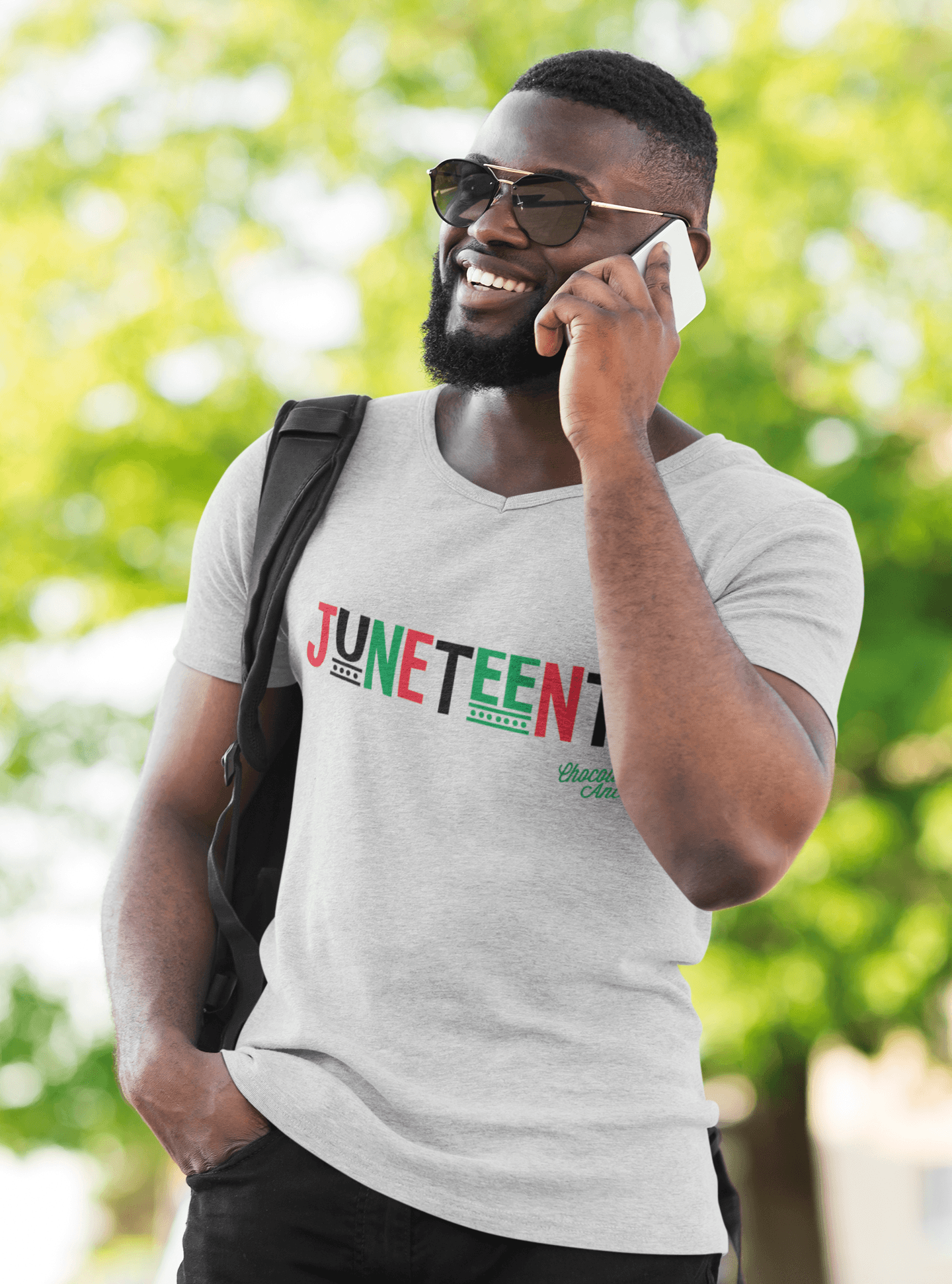 Juneteenth Pan African Unisex V-Neck T-Shirt - Chocolate Ancestor