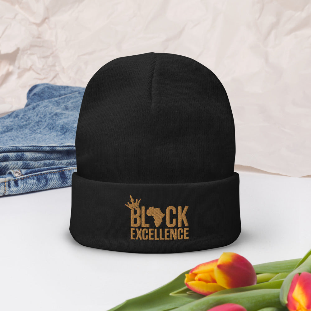 Black Excellence (Gold) Knit Beanie