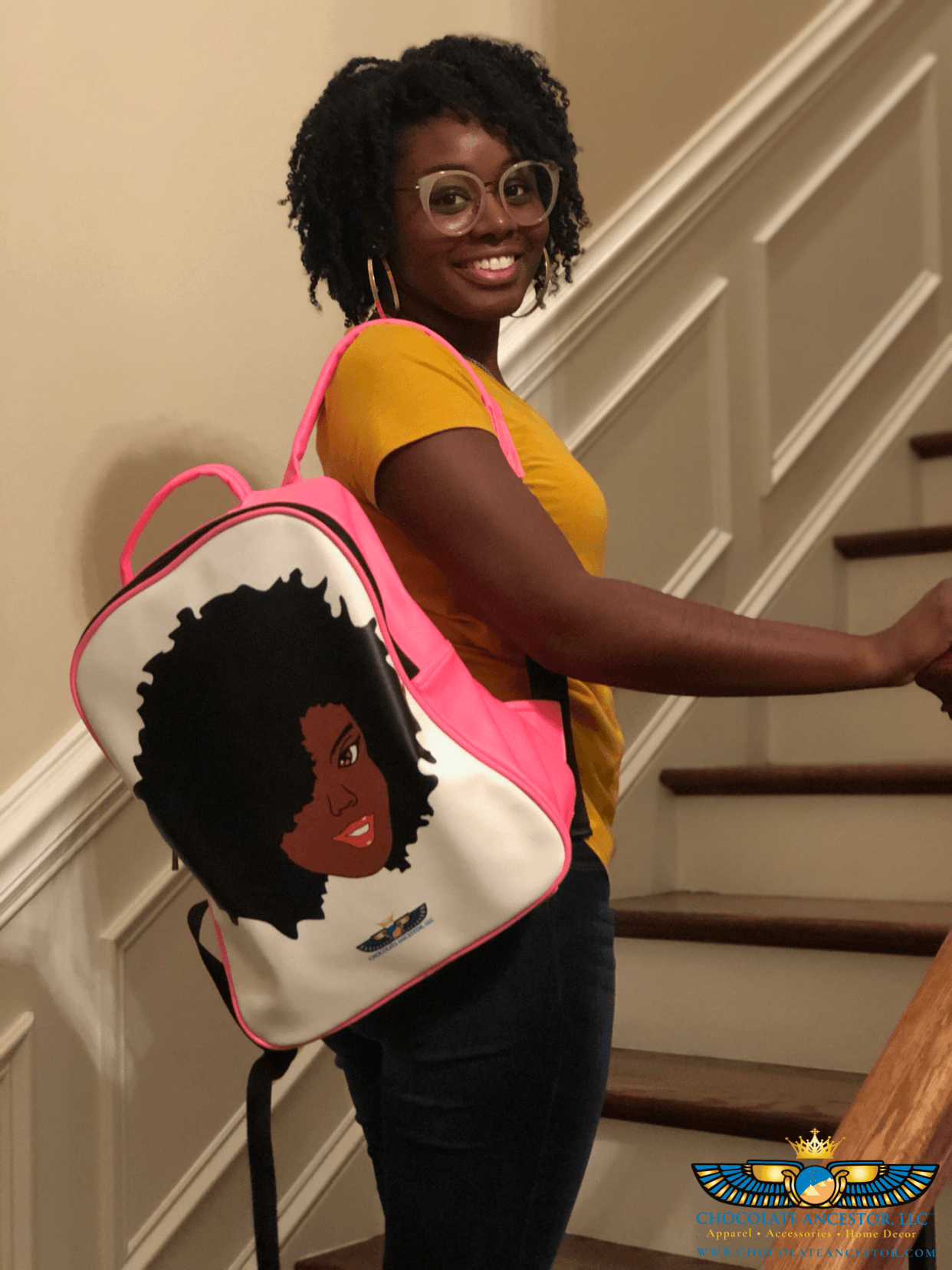 Plush Afro Diva Leather Bookbag - Chocolate Ancestor