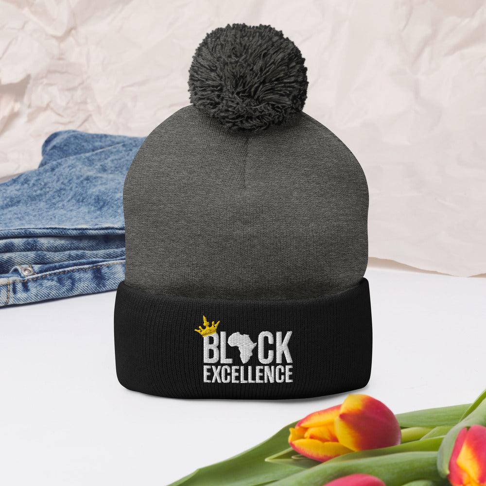 Black Excellence Pom Pom Knit Cap