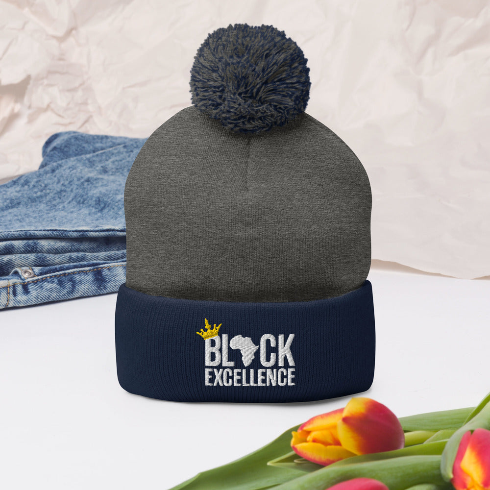 Black Excellence Pom Pom Knit Cap