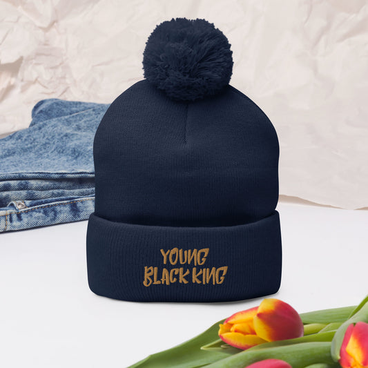 Young Black King- Gold Pom Pom Knit Cap