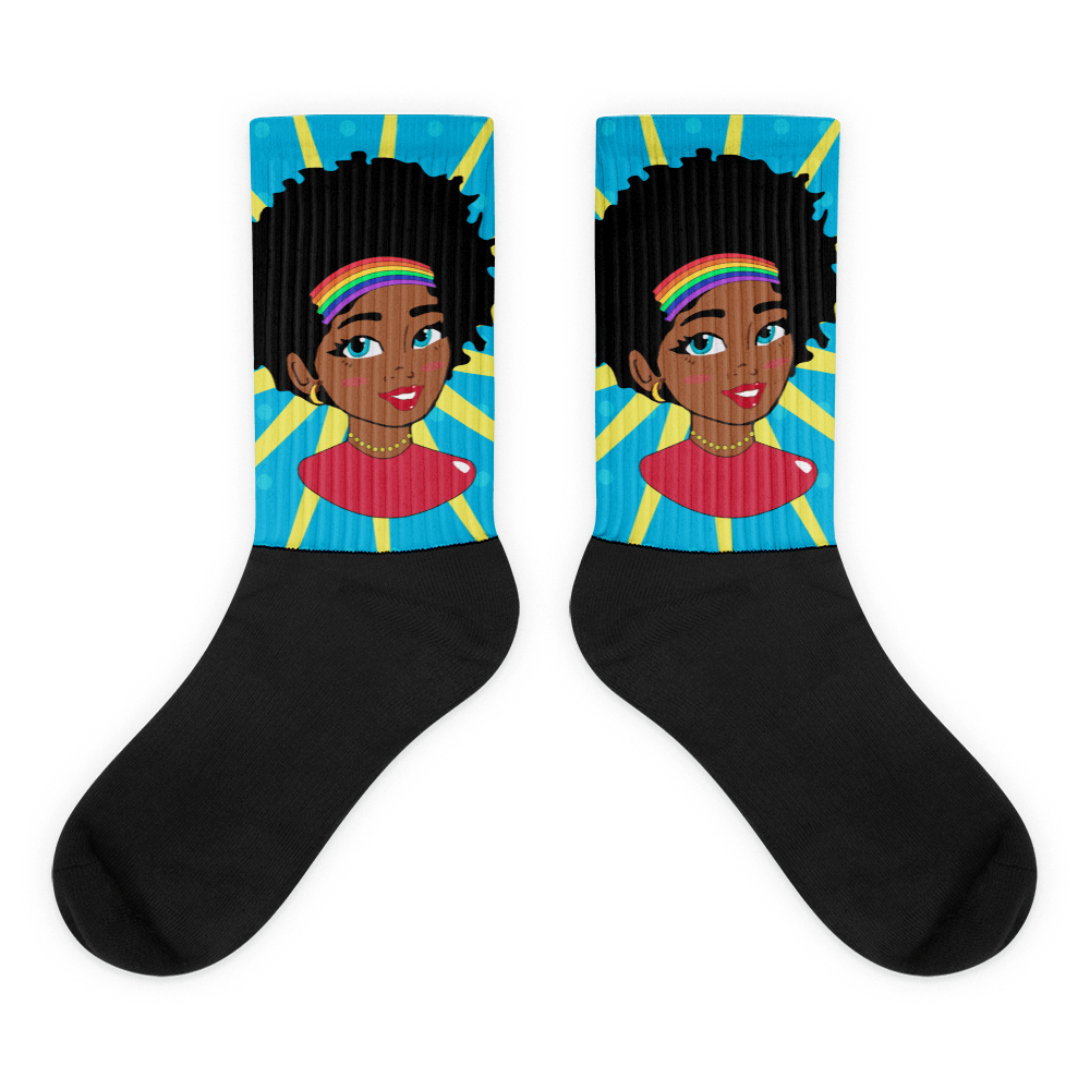 Pop Starburst Diva (Blue) Black foot socks - Chocolate Ancestor
