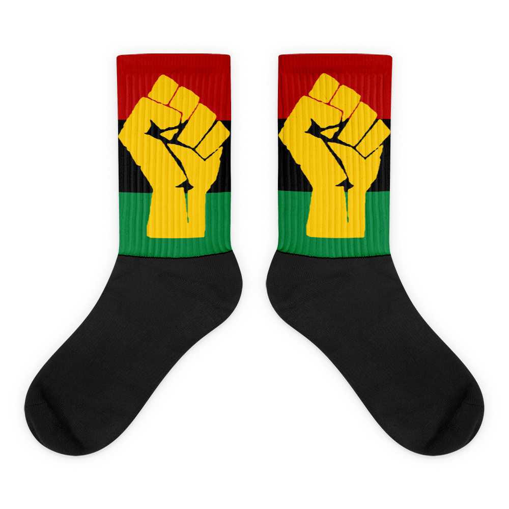 RBG Flag w/ Yellow Fist Black foot socks - Chocolate Ancestor