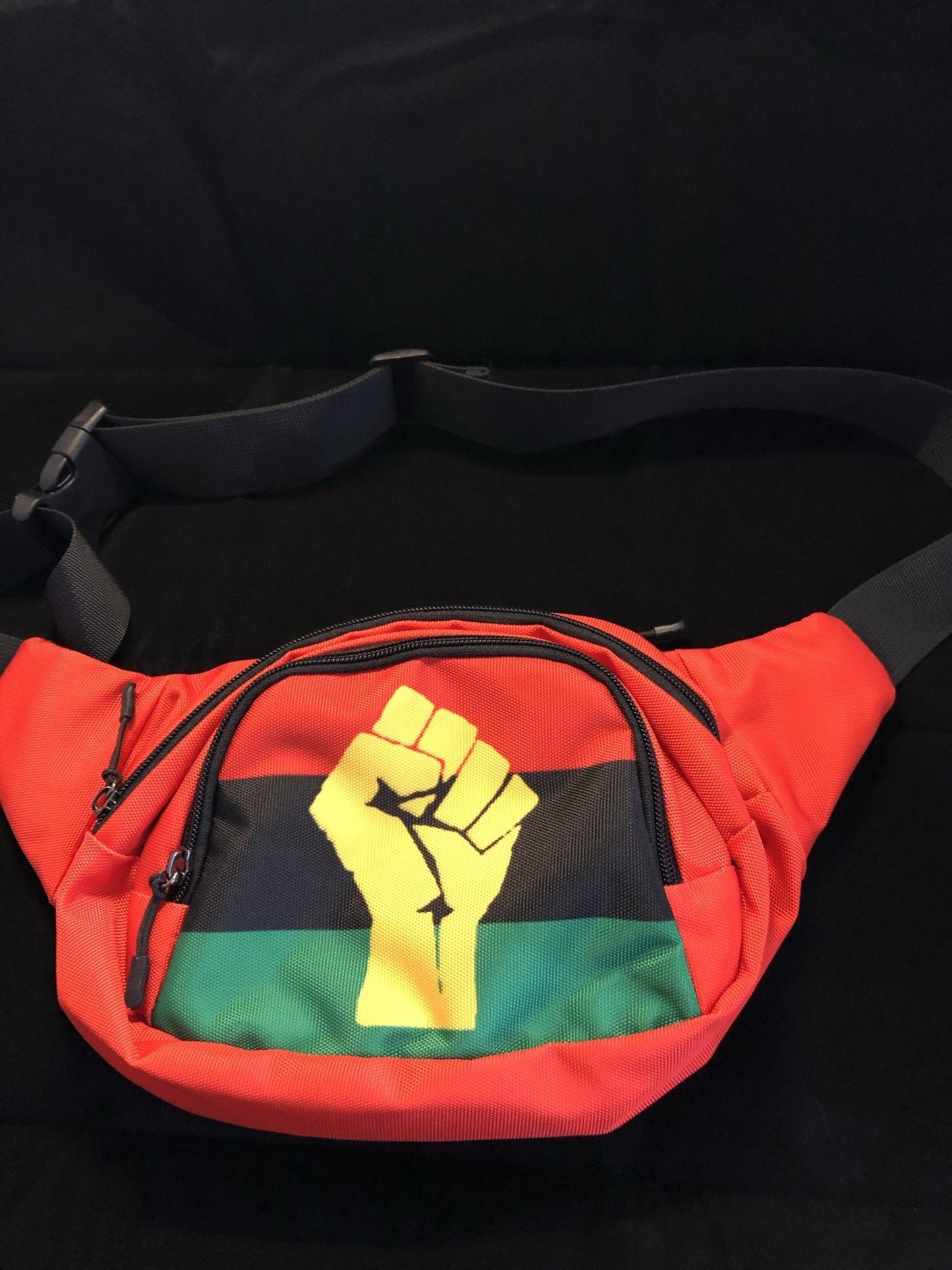 RBG Pan African Flag w/ Yellow Fist Unisex Waist Bag - Chocolate Ancestor