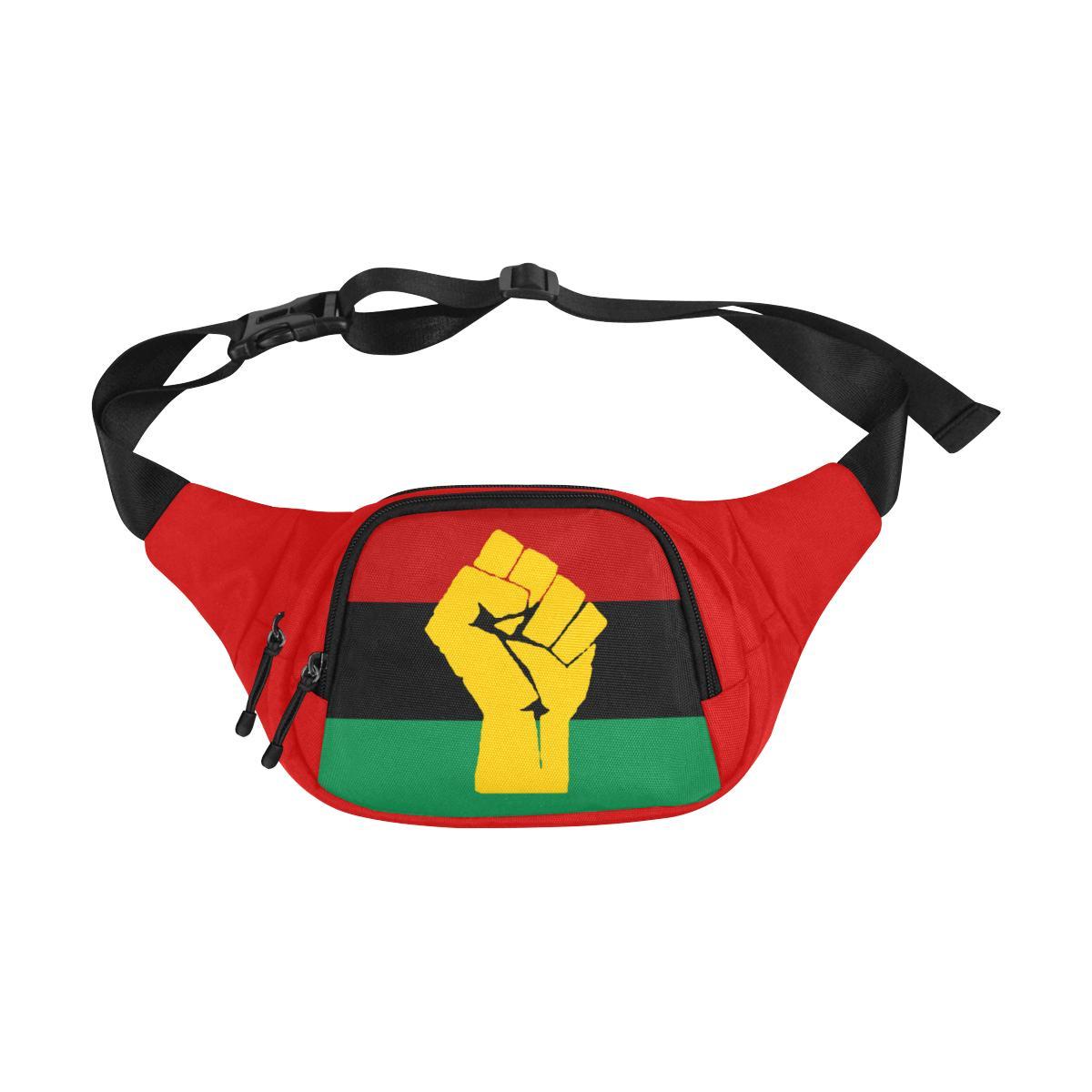 RBG Pan African Flag w/ Yellow Fist Unisex Waist Bag - Chocolate Ancestor