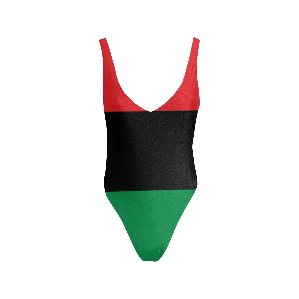 Pan African RBG Flag Women's Halter Straps Backless Swimsuit - Chocolate Ancestor