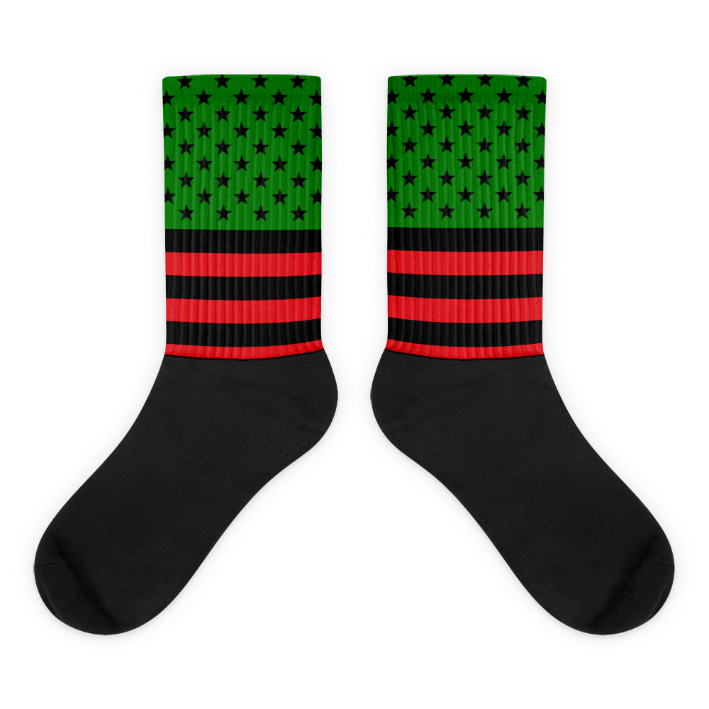 RBG Stars & Stripes Pan-African Flag Black foot socks- (Red, Black, Green) - Chocolate Ancestor
