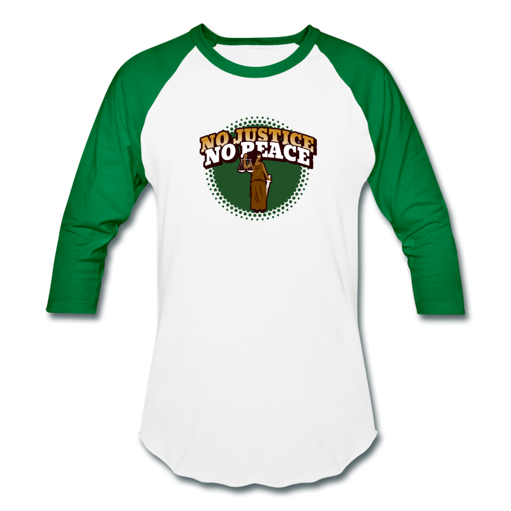 No Justice No Peace Unisex Baseball T-Shirt - white/kelly green