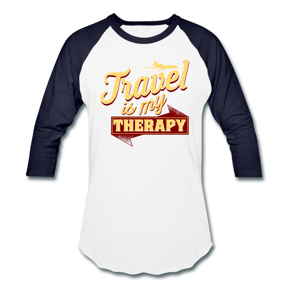 Travel is my Therapy Unisex Baseball T-Shirt - white/navy