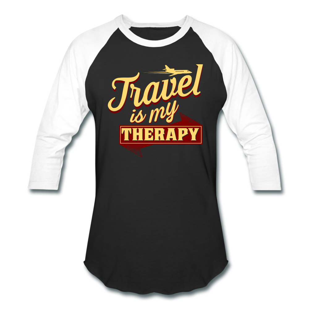 Travel is my Therapy Unisex Baseball T-Shirt - black/white