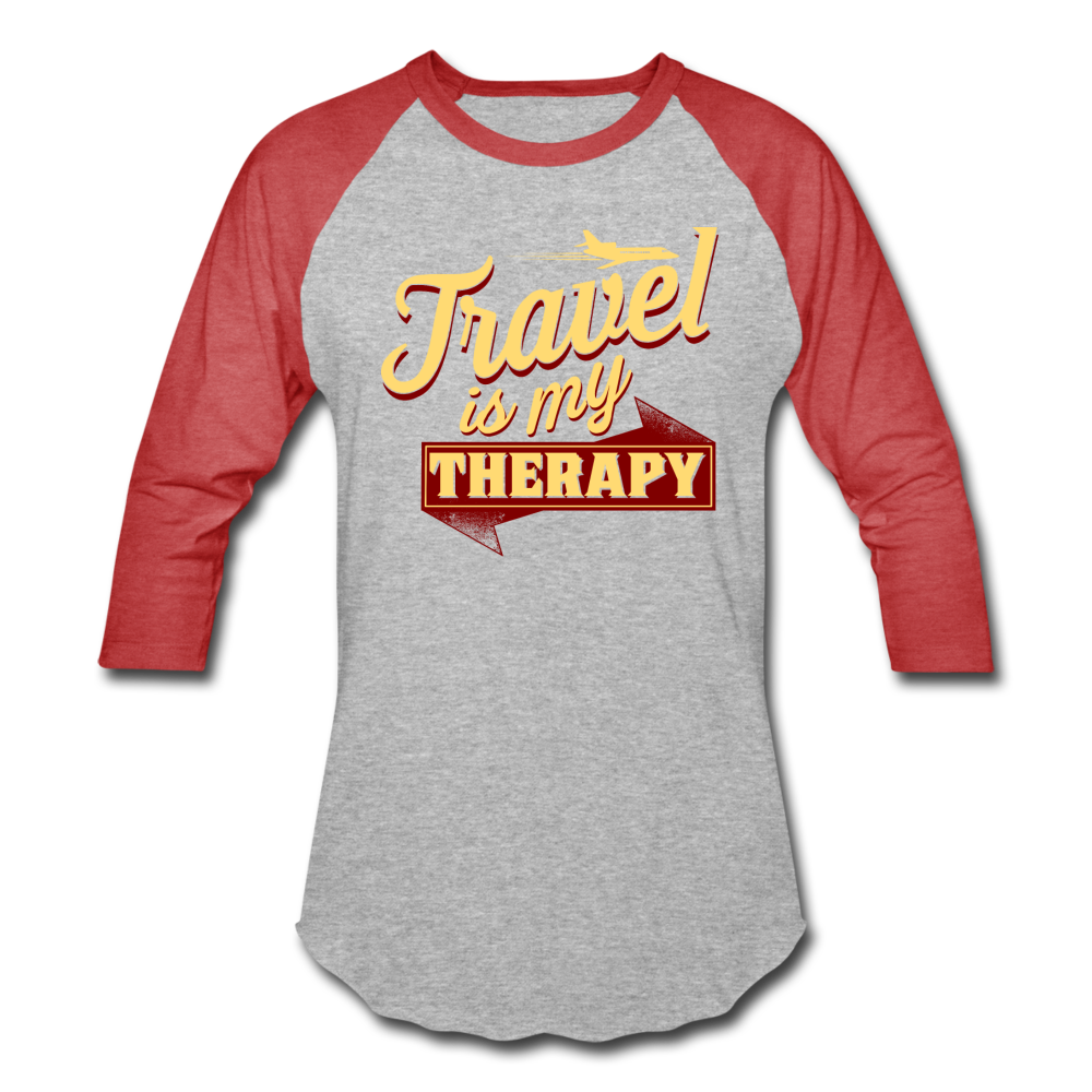 Travel is my Therapy Unisex Baseball T-Shirt - heather gray/red