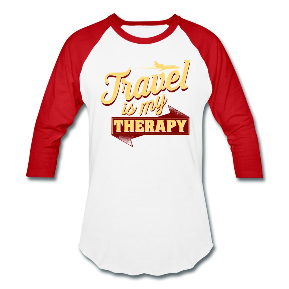 Travel is my Therapy Unisex Baseball T-Shirt - white/red