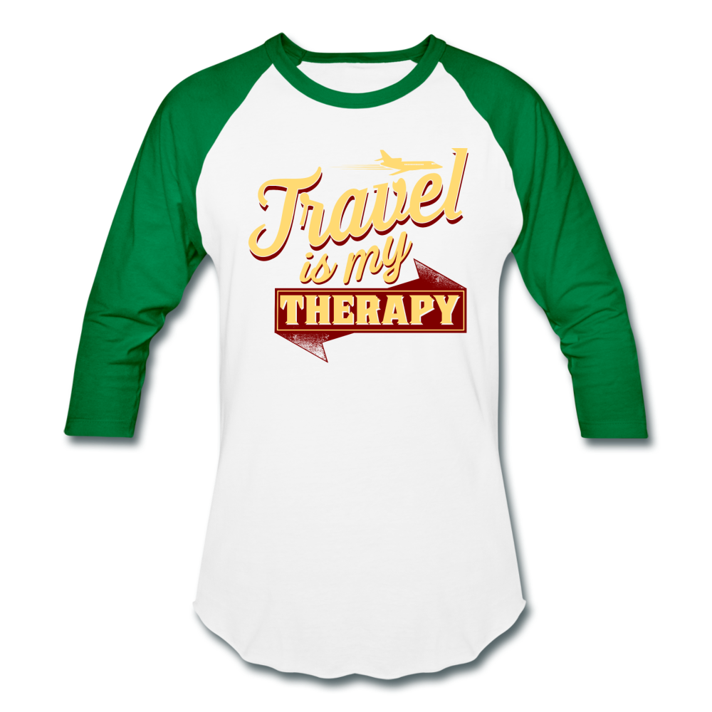 Travel is my Therapy Unisex Baseball T-Shirt - white/kelly green