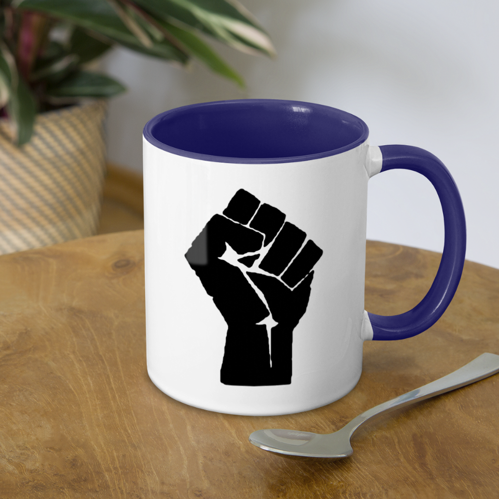 Black Power Fist Mug with Color Inside - white/cobalt blue