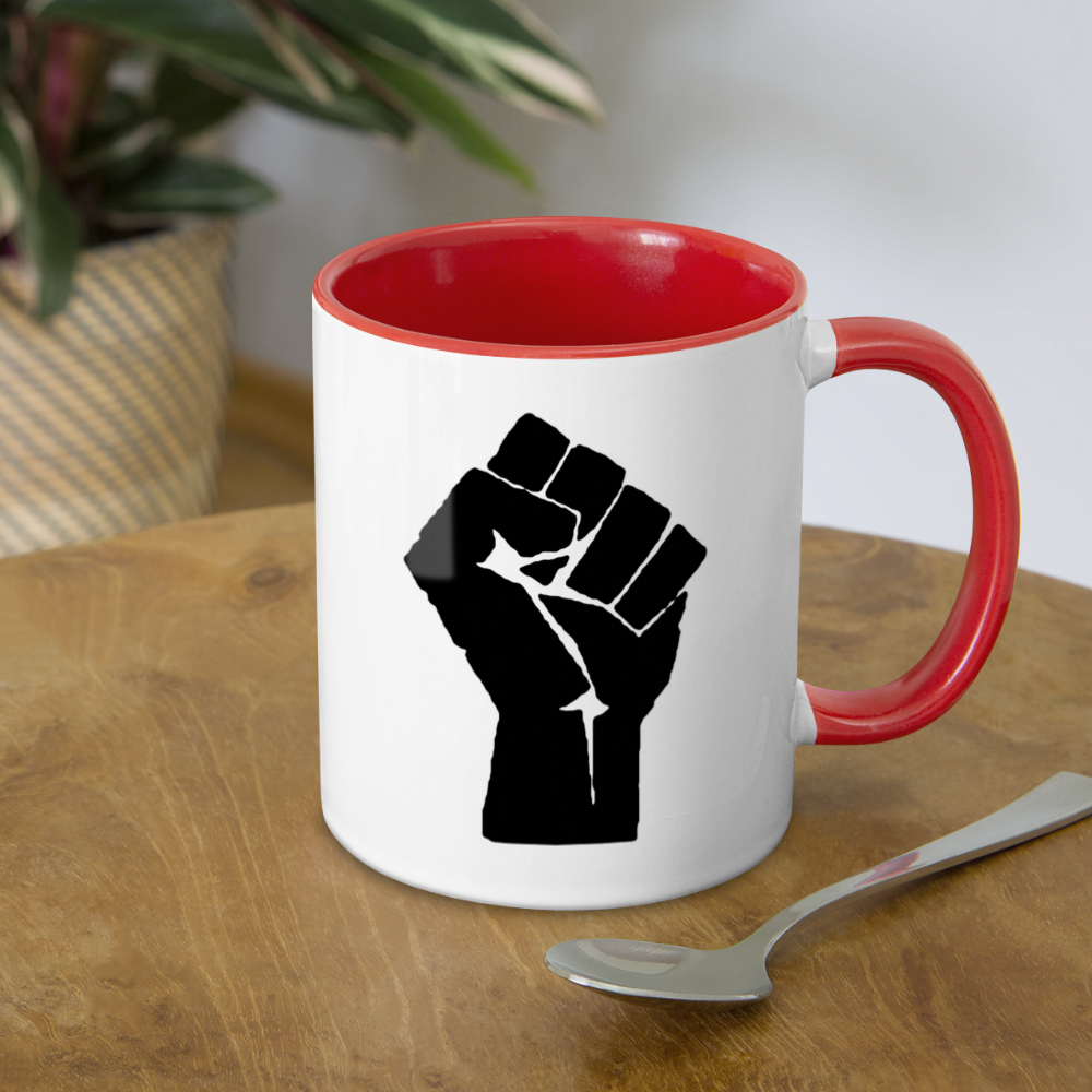 Black Power Fist Mug with Color Inside - white/red