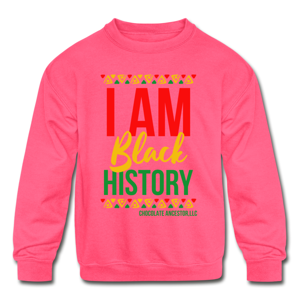 I Am Black History Kids' Crewneck Sweatshirt - neon pink