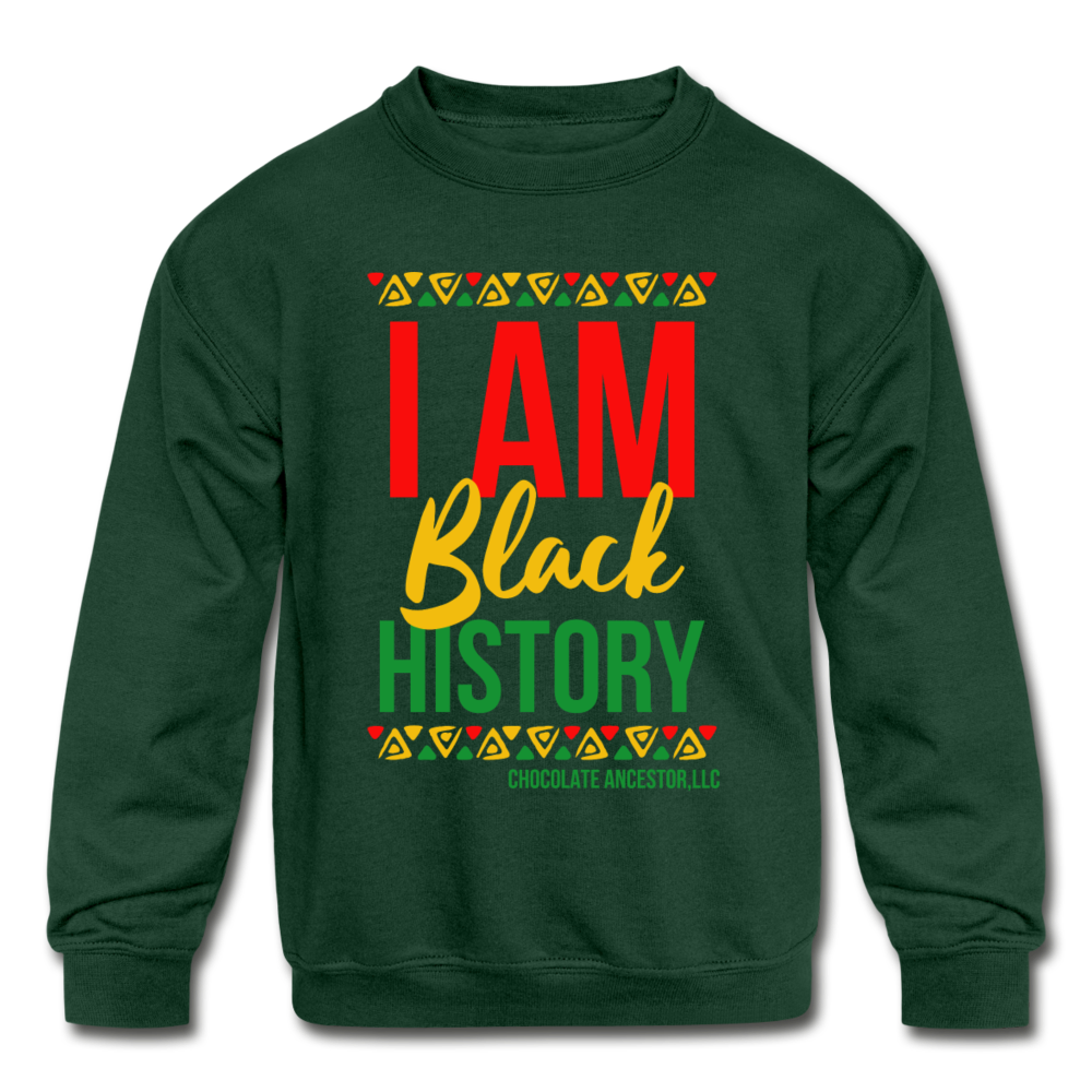 I Am Black History Kids' Crewneck Sweatshirt - forest green