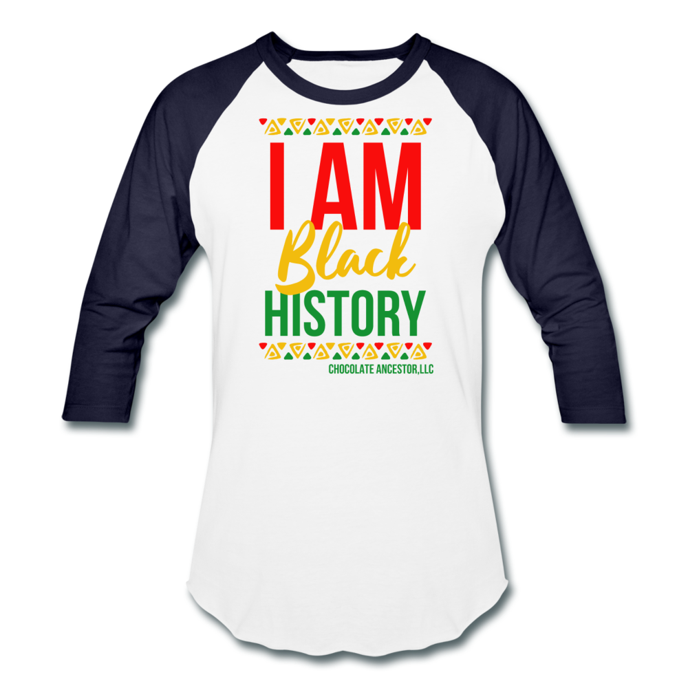 I Am Black History Unisex Baseball T-Shirt - white/navy