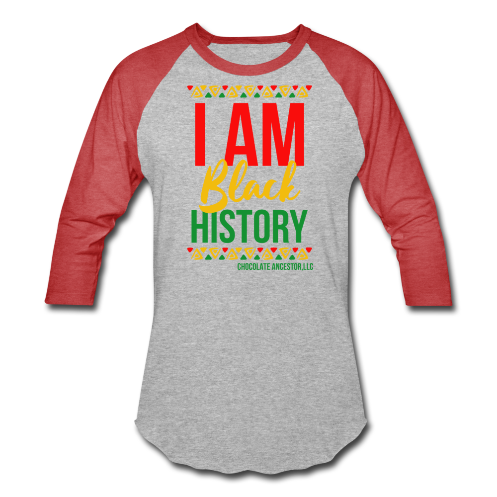 I Am Black History Unisex Baseball T-Shirt - heather gray/red