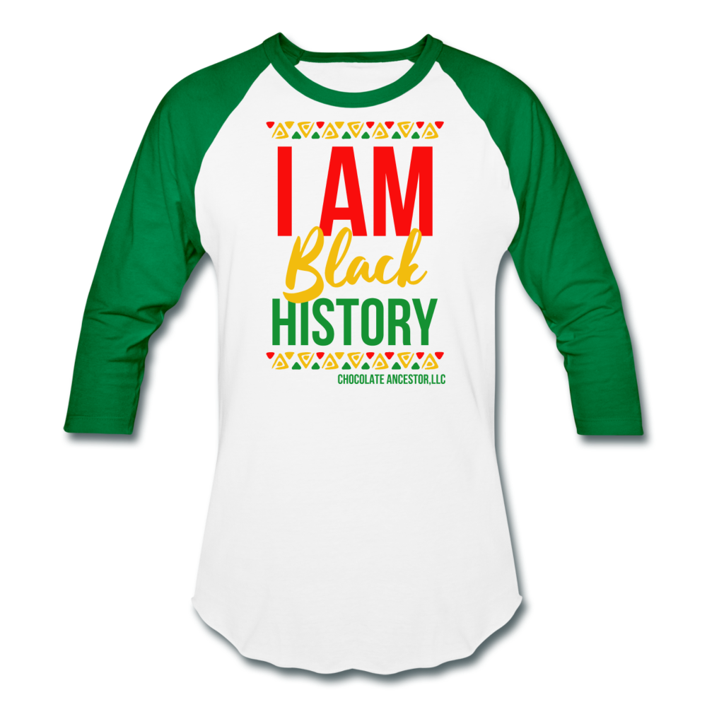 I Am Black History Unisex Baseball T-Shirt - white/kelly green