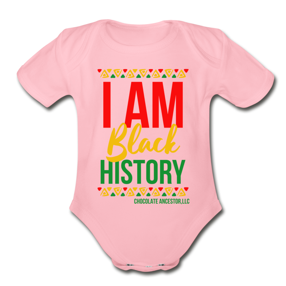 I Am Black History Organic Short Sleeve Baby Bodysuit - light pink