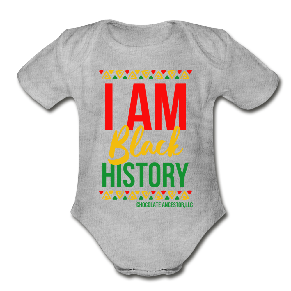 I Am Black History Organic Short Sleeve Baby Bodysuit - heather gray