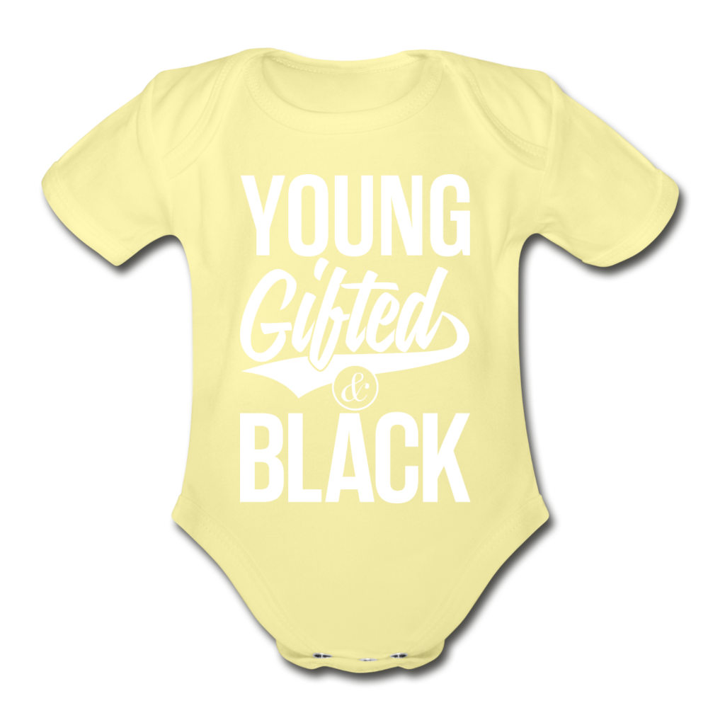 Young Gifted & Black Organic Short Sleeve Baby Bodysuit - washed yellow