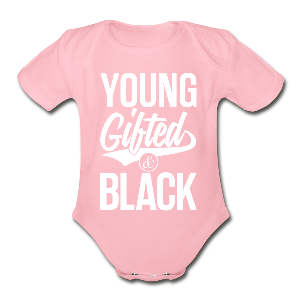 Young Gifted & Black Organic Short Sleeve Baby Bodysuit - light pink