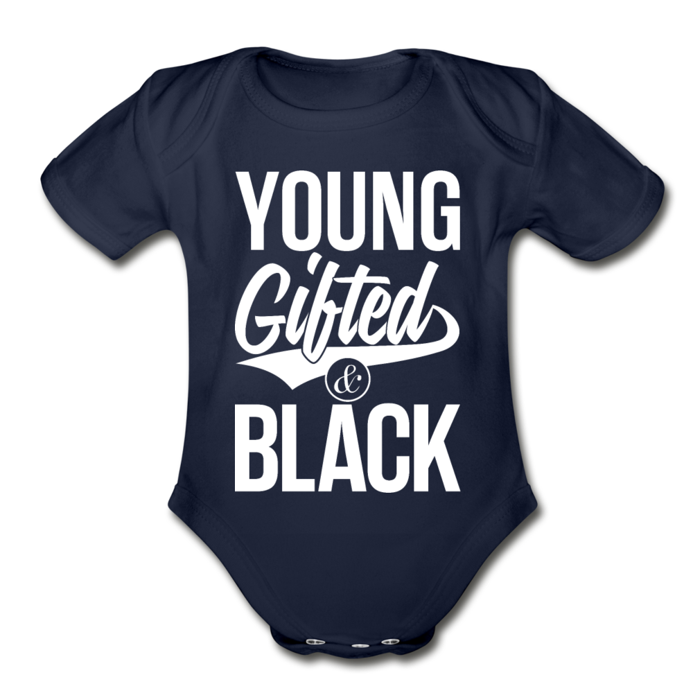 Young Gifted & Black Organic Short Sleeve Baby Bodysuit - dark navy